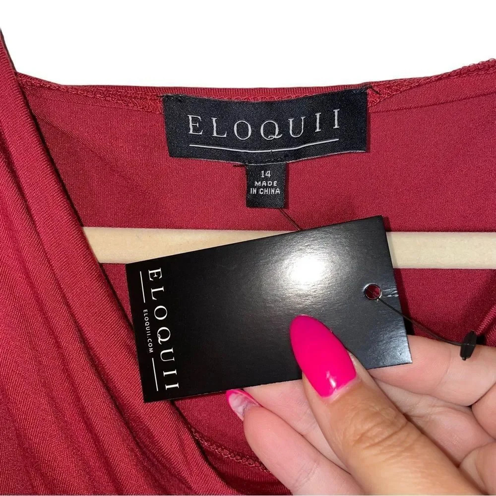 NWT ELOQUII Draped Wrap Front Ruched Red Sleeveless Top Blouse Shirt Size 14 NEW - Picture 12 of 14